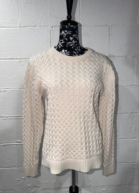Banana Republic 100% Supima Cotton Cable Knit Sweater Ivory Cream S